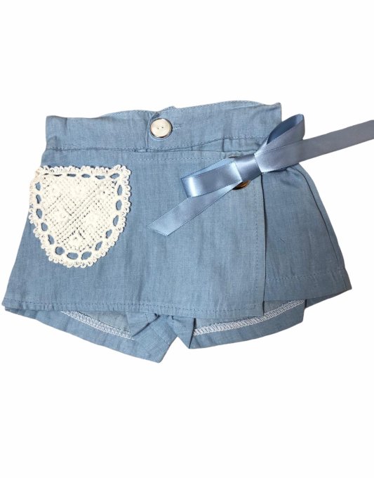 Ensemble 3 pièces petit top à fleurs, short bleu et bandeau