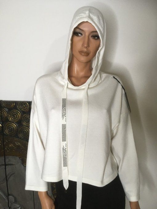 Pull à capuche Blanc motif Cœur astral 